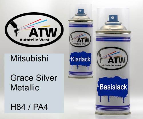 Mitsubishi, Grace Silver Metallic, H84 / PA4: 400ml Sprühdose + 400ml Klarlack - Set, von ATW Autoteile West.